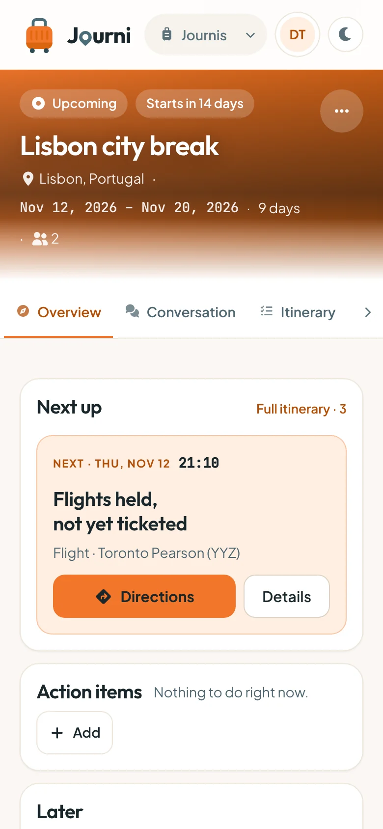 Journi trip overview on a phone